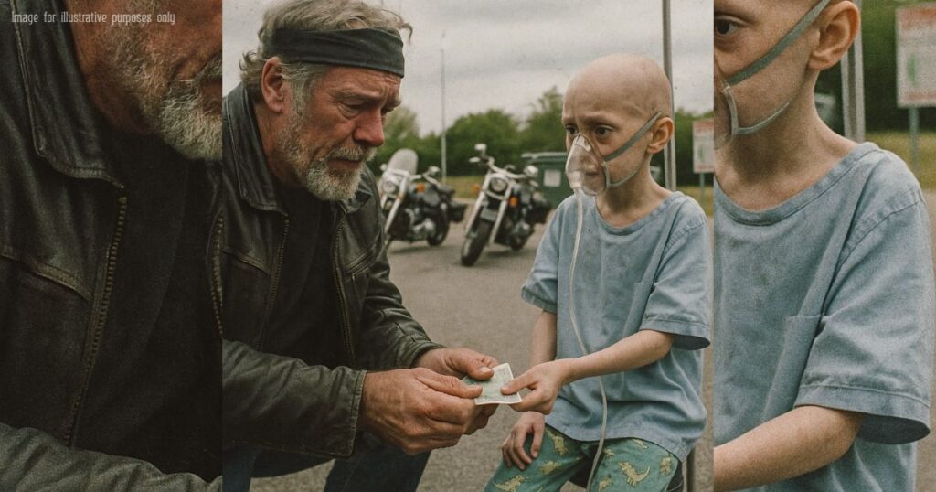 Le motard prit le billet froissé de vingt euros de la main osseuse du garçon de dix ans et tenta de ne pas pleurer.