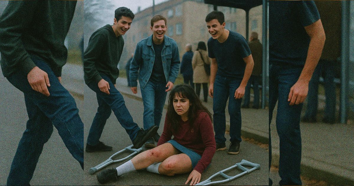 Cuando tres matones tiran a una chica con muletas en la parada… y algo inesperado hace temblar el barrio entero