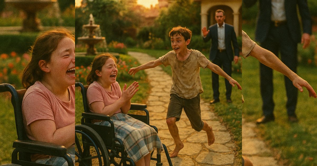 El millonario salió al jardín y vio a un niño harapiento bailando con su hija en silla de ruedas