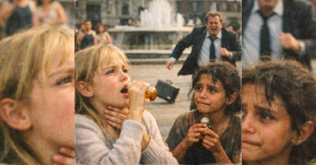 La bambina muta del miliardario beve un sorso in piazza: ciò che succede subito dopo sconvolge tutti