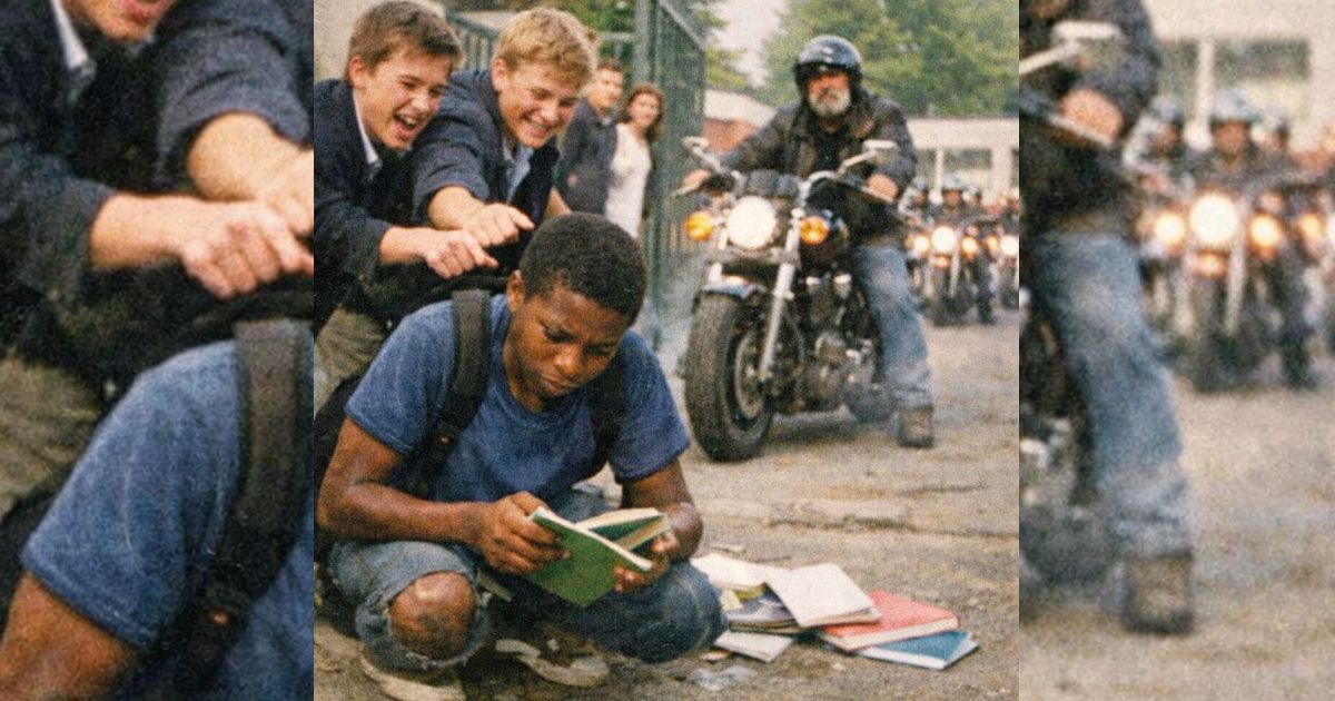 Lo insultano al cancello della scuola: poi un rombo di moto arriva all’improvviso e tutti restano muti