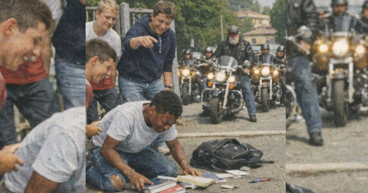 Lo umiliavano davanti al cancello: poi dieci motociclisti si fermano all’improvviso e la scuola ammutolisce.