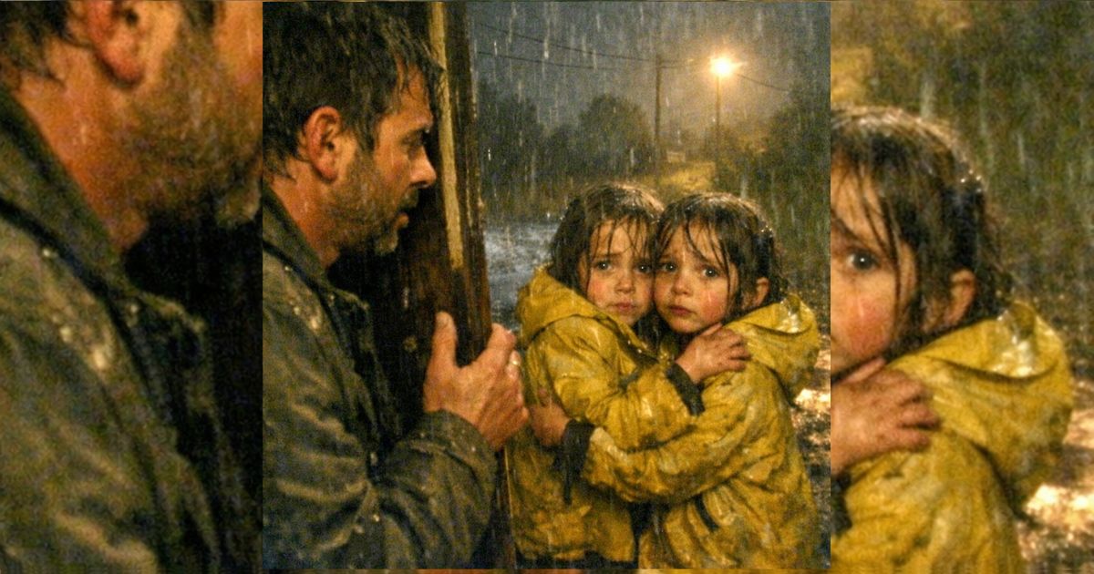 Nadie abrió bajo la tormenta: dos gemelas empapadas tocaron su puerta… y el padre pobre dudó un segundo fatal