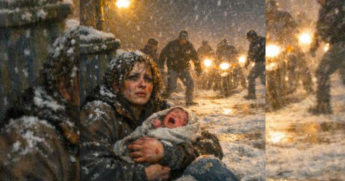 Partorisce nella bufera sul marciapiede e poi dieci moto spuntano dal buio: cosa succede dopo?