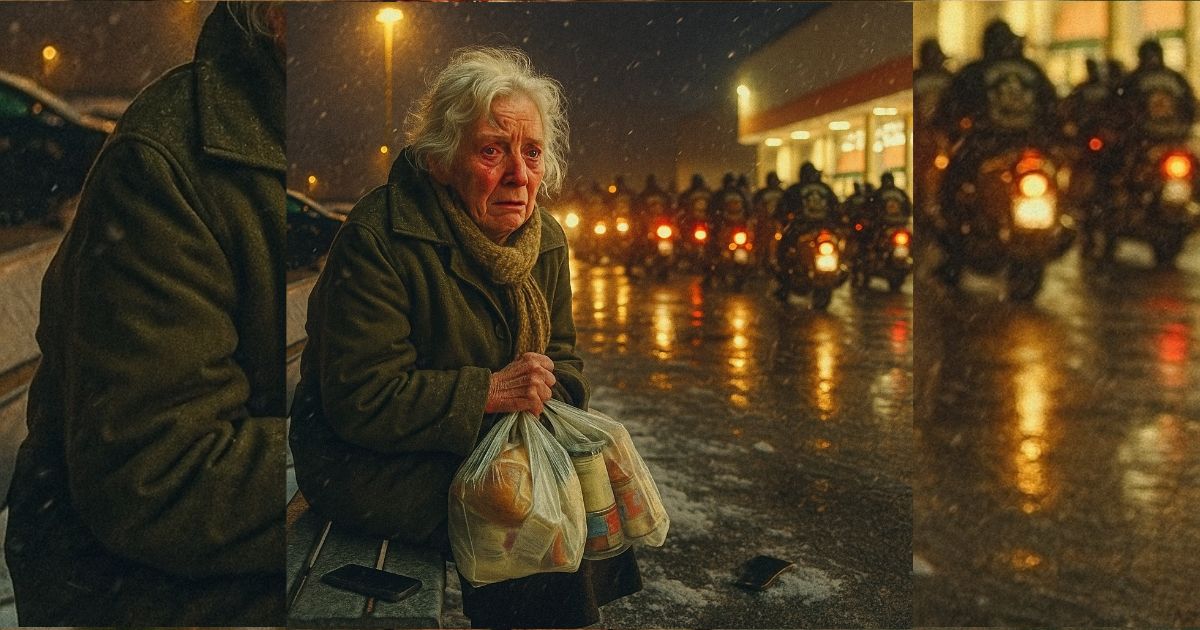 Su hijo la dejó temblando fuera del súper en plena nevada… y 20 motociclistas aparecieron para hacer algo inesperado