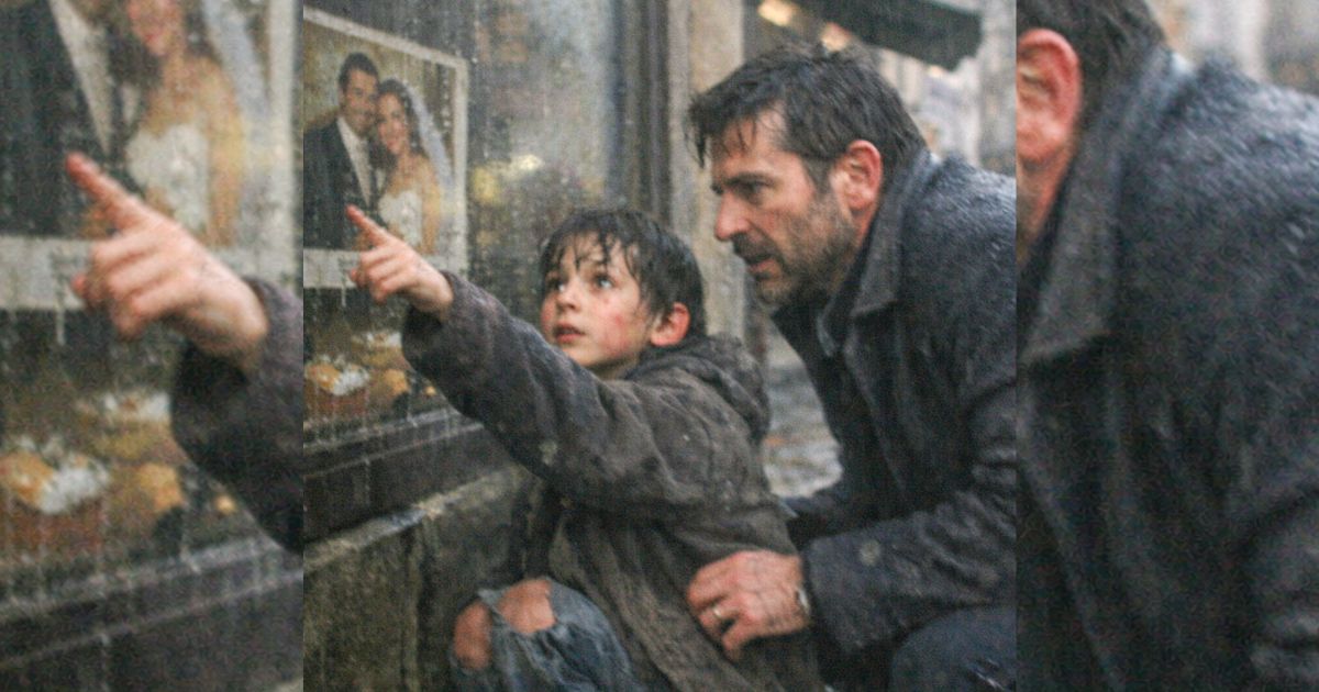 Un bimbo scalzo indica la foto di nozze in vetrina: il miliardario capisce e si blocca