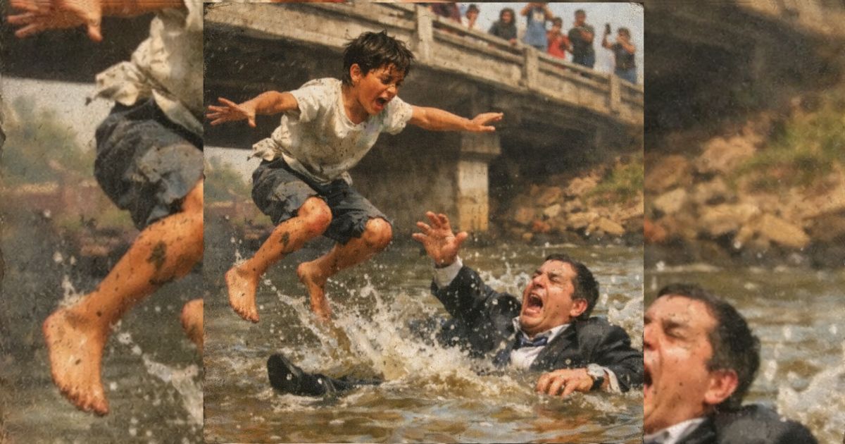 Un niño descalzo se lanzó al río por un hombre de traje: dos días después, la ciudad quedó muda