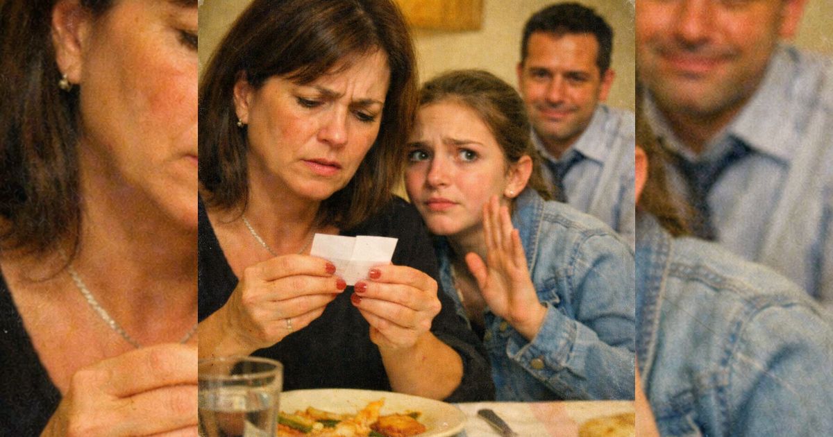 A cena mia figlia mi passò un biglietto: “Fingi di stare male e vattene”. Dieci minuti dopo capii il perché