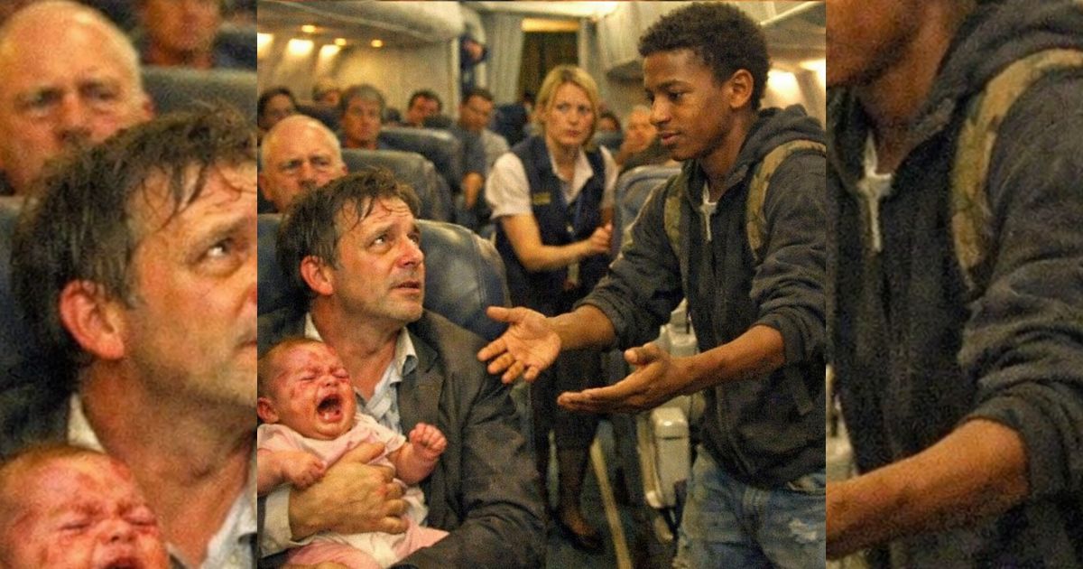 Das Baby schrie im Flugzeug ununterbrochen – dann steht ein armer Junge auf und alle erstarren