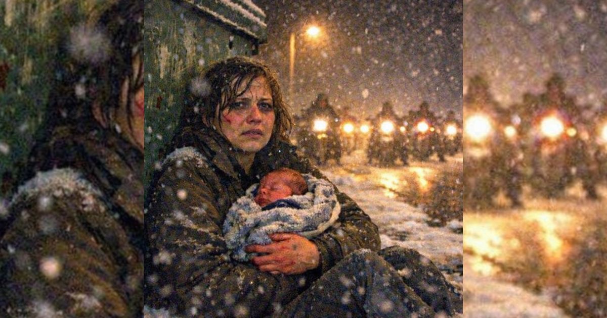 Mitten im Schneesturm brachte sie ihr Baby auf dem Gehweg zur Welt – dann tauchten zehn Motoren auf