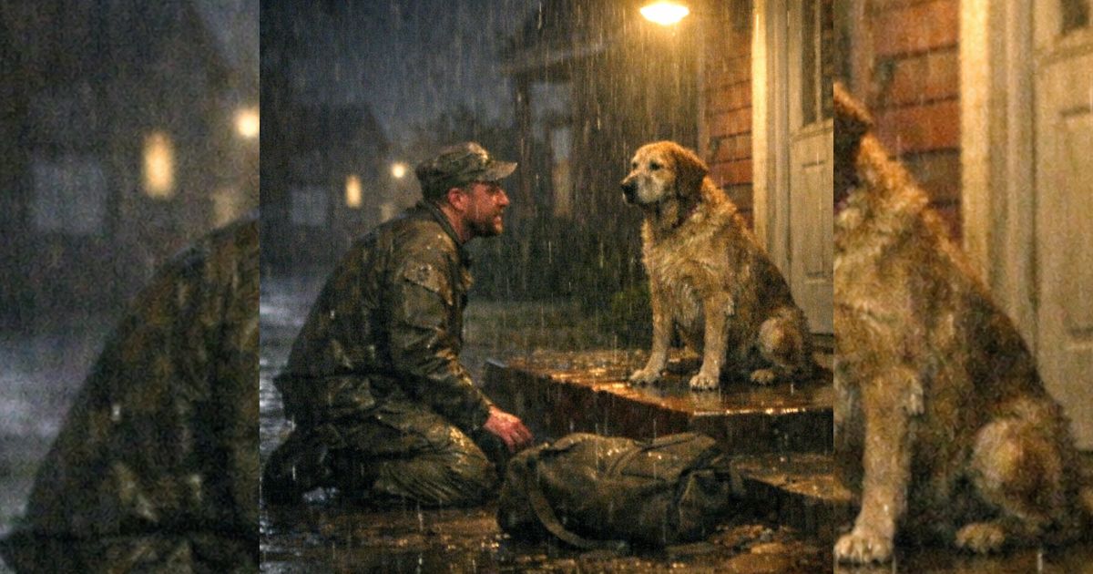 Volvió a casa bajo la lluvia a medianoche… y el perro inmóvil en el porche reveló un secreto inquietante