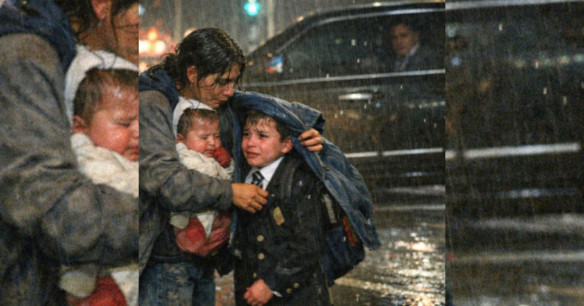Bajo la lluvia, le dio su única chamarra a un niño rico… y su padre millonario lo vio todo