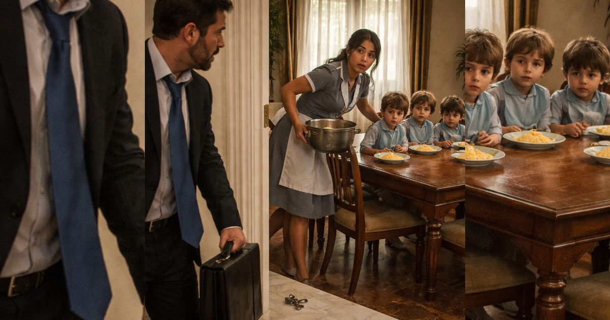 Regresa a casa sin avisar y descubre a su empleada alimentando a cuatro niños idénticos a él