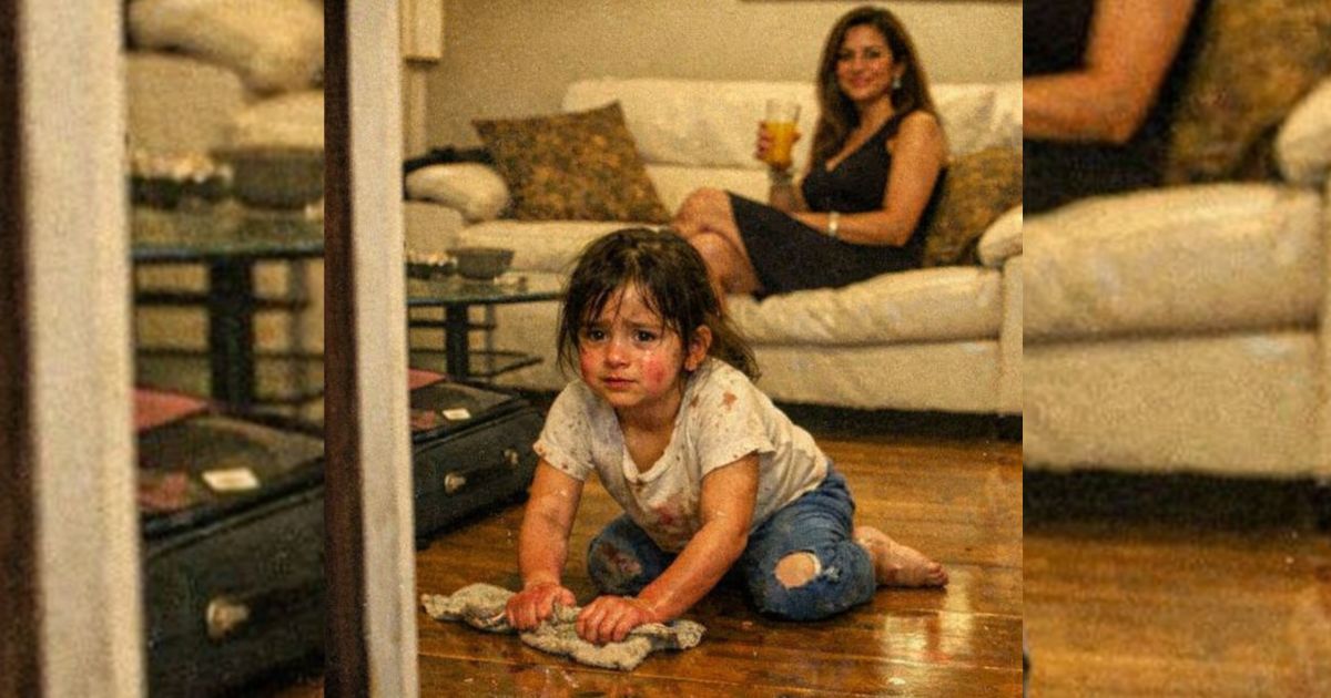Regresé antes de tiempo y vi a mi hija arrodillada limpiando el piso, mientras su madre sonreía tranquila