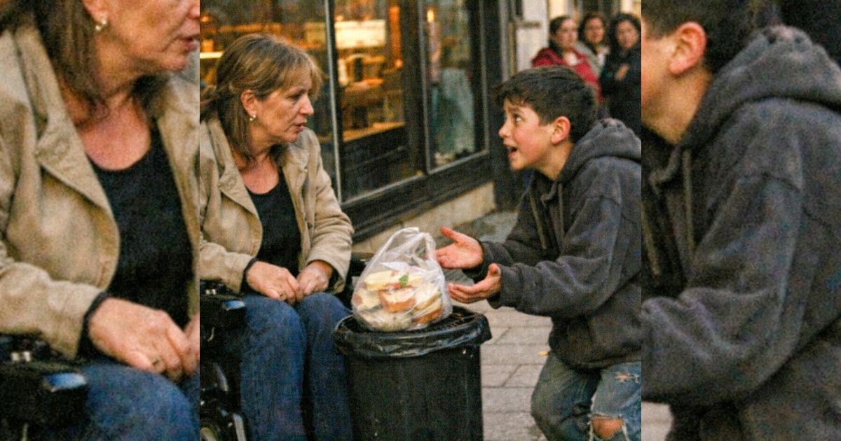 Un niño hambriento le pidió sobras a la millonaria en silla de ruedas… y lo que hizo después dejó a todos en shock