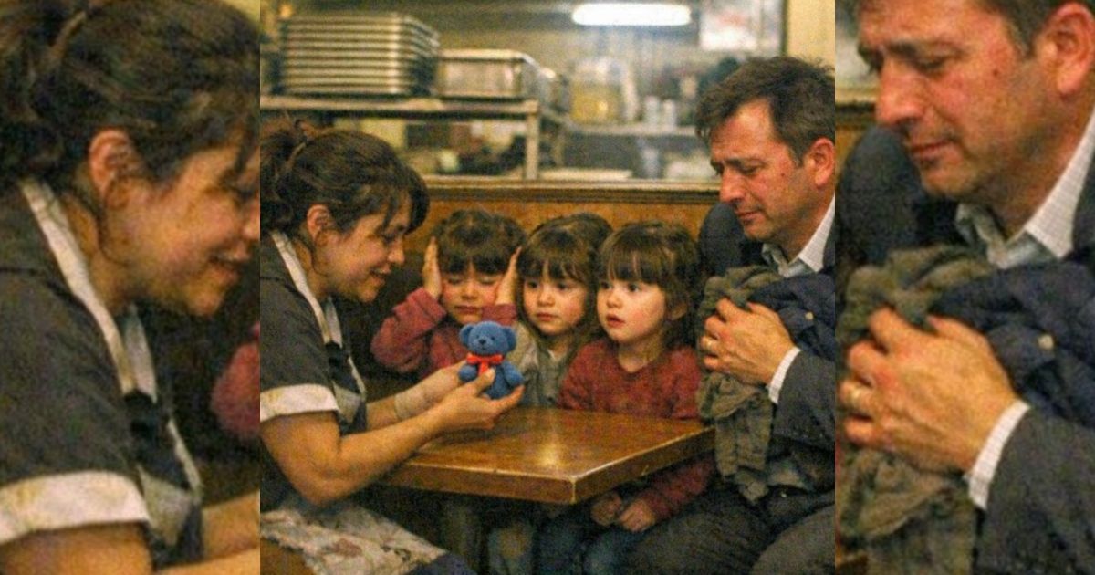 Un viudo llevó a sus trillizas mudas al restaurante… y un osito olvidado provocó la primera palabra en dos años